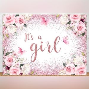 NWT Aperture “It’s a Girl” Pink Floral Baby Shower Studio Photo Back Drop 7’x5’